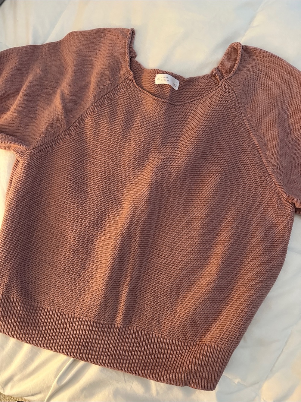 LC Lauren Conrad Short-Sleeve Scoop Neck Sweater in Dusty Rose
